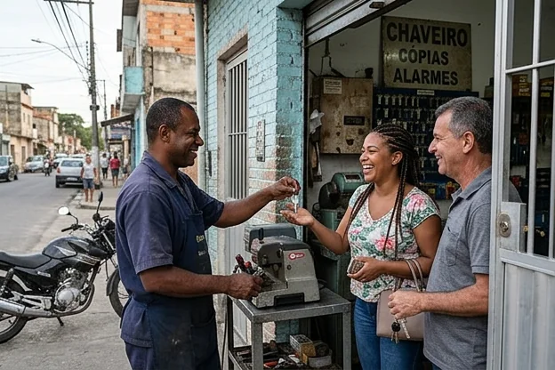 Chaveiro em Itaboraí atendendo clientes satisfeitos.
