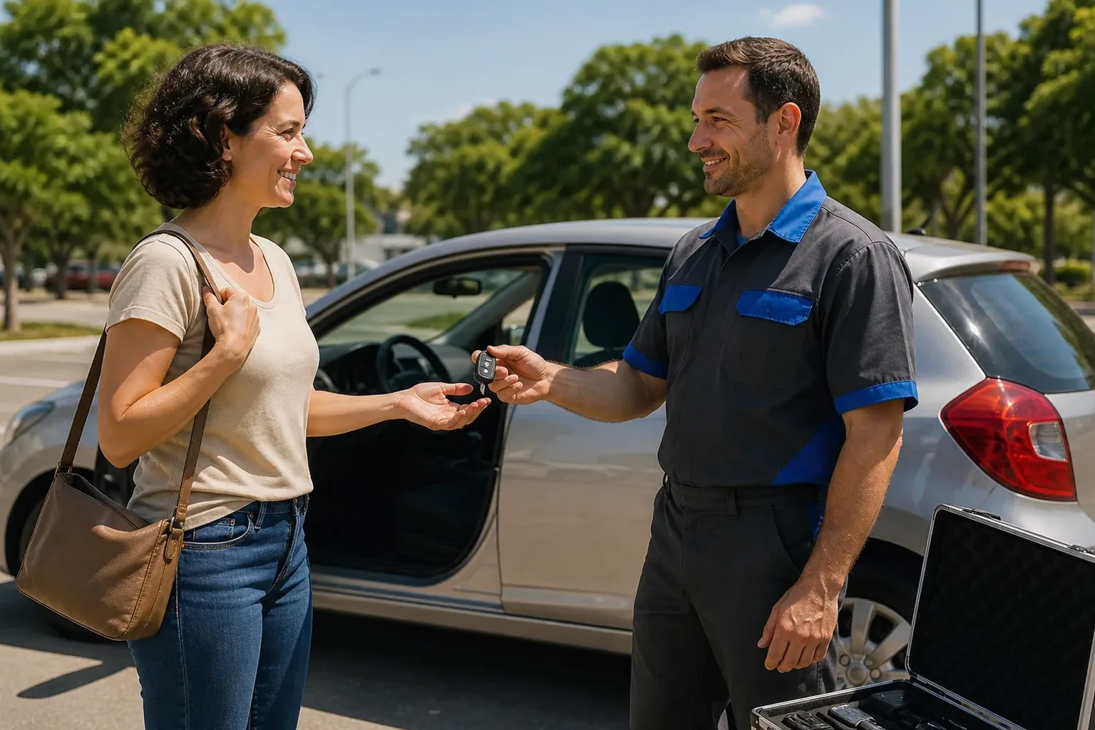 Chaveiro em Itaboraí usando ferramentas para abrir um carro.